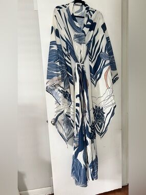 Navy & White Floral Wrap Kimono